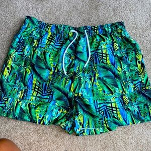 Green Tropical Printed Mid Length Swim Shorts